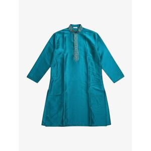 Sonisha Long Sleeve Embroidered Kurta Tunic Shirt, Men’s Size XL(44), Turquoise
